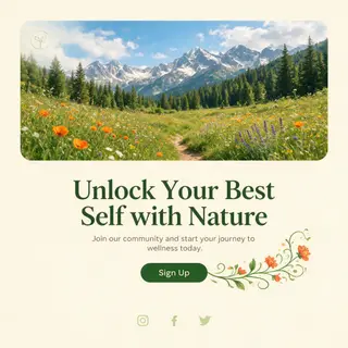A landing page design with a hero header image at the top, a