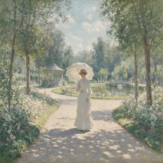 A woman with a parasol in the style of Impressionism — soft 