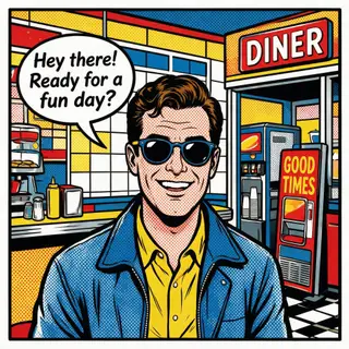 A portrait of a man in Pop Art style — bold outlines, Ben-Da