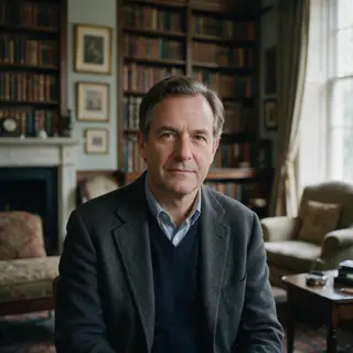 A portrait of a middle-aged man with a calm, serious express