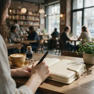 A woman writing in a notebook with a pen gripped correctly i
