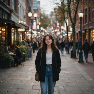 A street photograph with shallow depth of field as if shot a