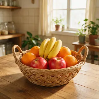 A fruit bowl containing exactly 3 bananas, 4 oranges, and 2 