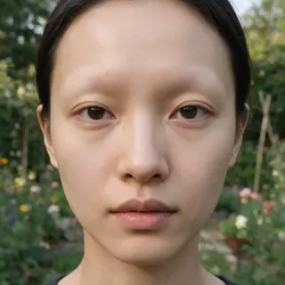 A human face with eyes, nose, and mouth but no eyebrows