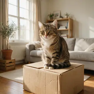 A cat sitting on top of a cardboard box