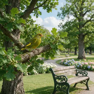 A bird perched on a branch, the branch extending from a tree