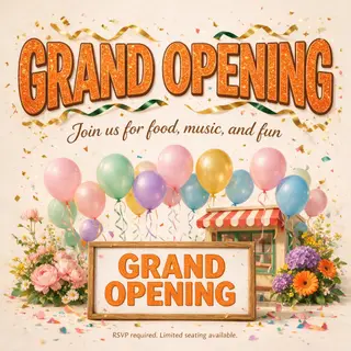 A flyer with large title 'GRAND OPENING', subtitle 'Join us 