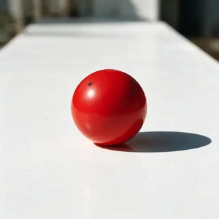 A red sphere on a white surface with a single shadow cast to