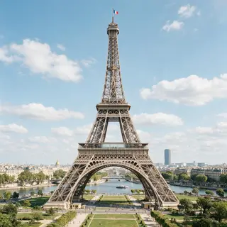The Eiffel Tower in Paris on a clear day, architecturally ac