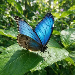 A Morpho menelaus butterfly with accurate iridescent blue do