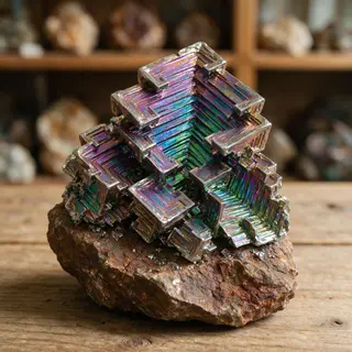 A specimen of bismuth crystal showing accurate iridescent ox
