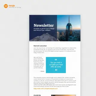 A newsletter layout with a banner image header, a two-column