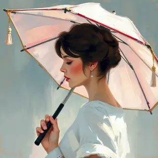 A woman with a parasol in the style of Impressionism — soft 
