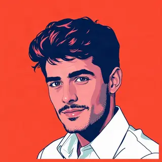 A portrait of a man in Pop Art style — bold outlines, Ben-Da