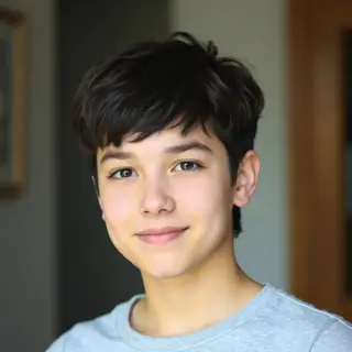 A headshot of a teenager with a relaxed, neutral face