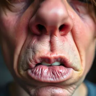 A close-up of a person's face showing clear disgust, nose wr