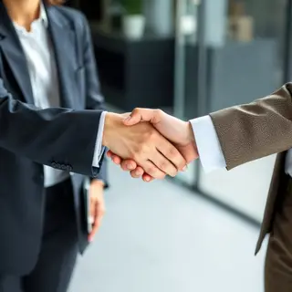 Two people shaking hands in a professional setting, all fing