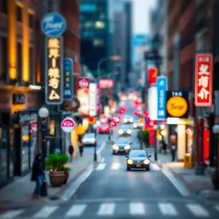 A tilt-shift photograph of a city street making real-life lo