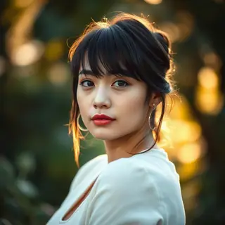 A portrait shot at 85mm f/1.4 with creamy bokeh background, 