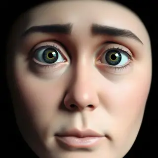 A human face with eyes, nose, and mouth but no eyebrows