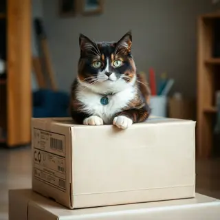 A cat sitting on top of a cardboard box