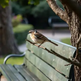 A bird perched on a branch, the branch extending from a tree
