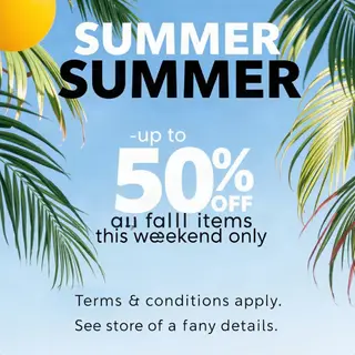 A poster with headline 'SUMMER SALE' in large bold text, bod