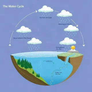 A detailed diagram of the water cycle showing evaporation fr