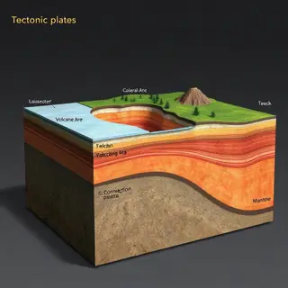 A cross-section showing tectonic plates at a convergent boun