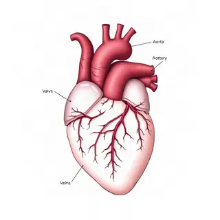 An anatomical illustration of the human heart showing four c