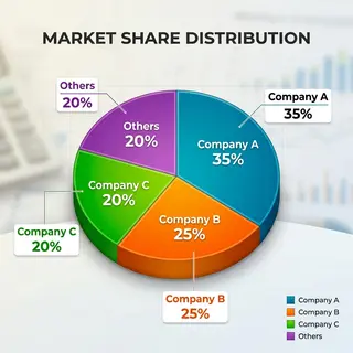 A pie chart showing market share: Company A 35%, Company B 2