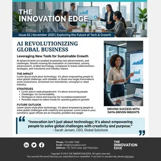 A newsletter layout with a banner image header, a two-column