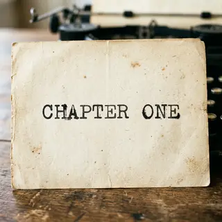 The word 'CHAPTER ONE' typed on aged paper with a vintage ty
