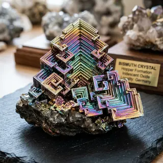 A specimen of bismuth crystal showing accurate iridescent ox