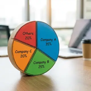 A pie chart showing market share: Company A 35%, Company B 2
