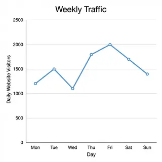 A simple line graph showing daily website visitors over one 