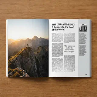 A magazine double-page spread with a left page containing a 