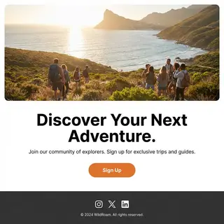 A landing page design with a hero header image at the top, a