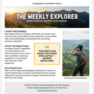 A newsletter layout with a banner image header, a two-column