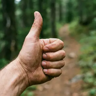 A hand giving a thumbs-up with four fingers curled and thumb
