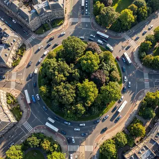 An aerial bird's-eye view looking straight down at a traffic