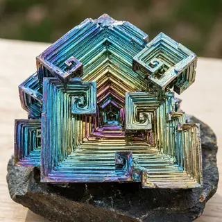 A specimen of bismuth crystal showing accurate iridescent ox