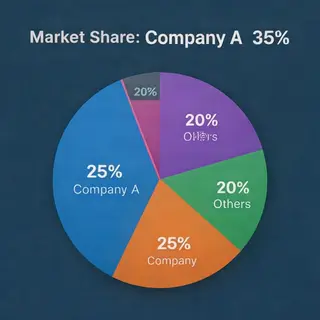 A pie chart showing market share: Company A 35%, Company B 2