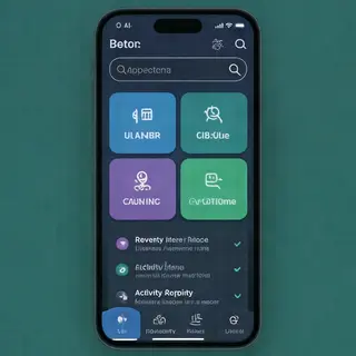 A mobile app UI mockup showing a dashboard with a top naviga