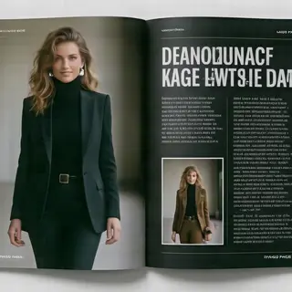A fashion magazine spread with a full-bleed left-page photo,