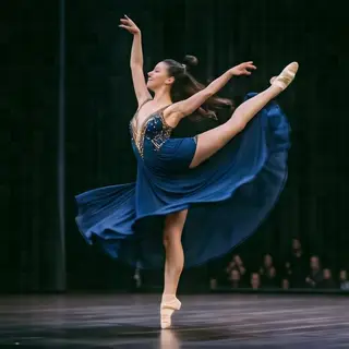 A dancer in a dynamic spin, dress flowing outward with one l
