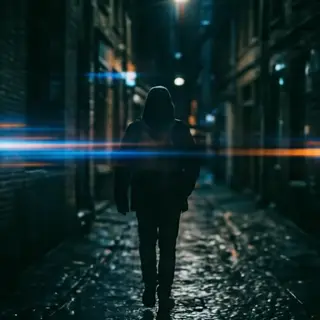A cinematic frame with blue and orange anamorphic lens flare