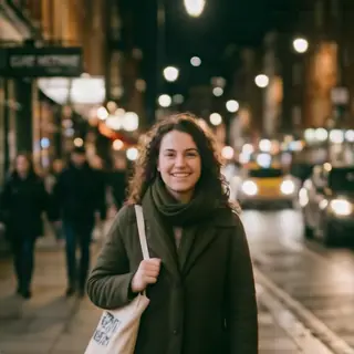 A street photograph with shallow depth of field as if shot a