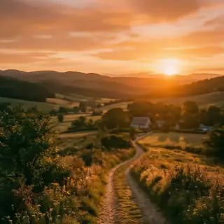 A landscape photograph bathed in golden hour light — long wa
