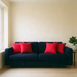 A minimalist room with walls in #F5E6CC (warm cream), a sofa